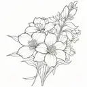 delphinium flower, gladiolus flower, poppy flower, chrysanthemum flower bouquet tattoo design idea