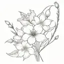 delphinium flower, gladiolus flower, poppy flower, chrysanthemum flower bouquet tattoo design idea