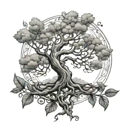 A tattoo design combining elements of philosophy and nature philosophy, such as a tree of knowledge intertwined with philosophical symbols tattoo design idea