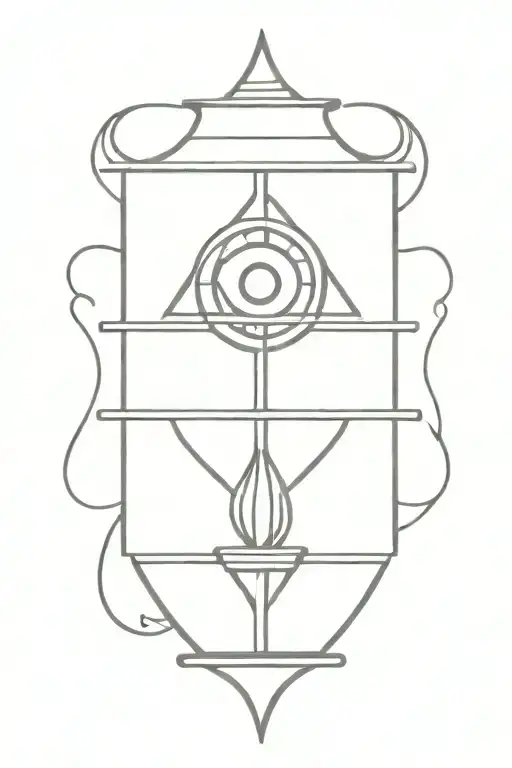 A tattoo design of an ornamental lantern with a stylized eye inside the lantern, representing perception.  tattoo design idea