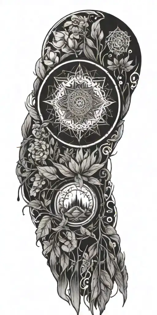 Nature and spirituality surrounded by kindness tattoo design idea