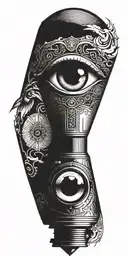 A flashlight with an eye inside representing perception tattoo design idea