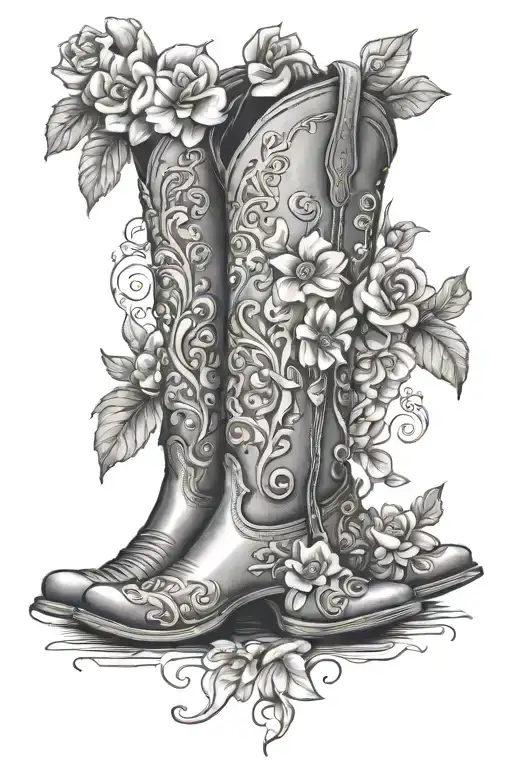 cowboy boots with flowers tattoo design idea