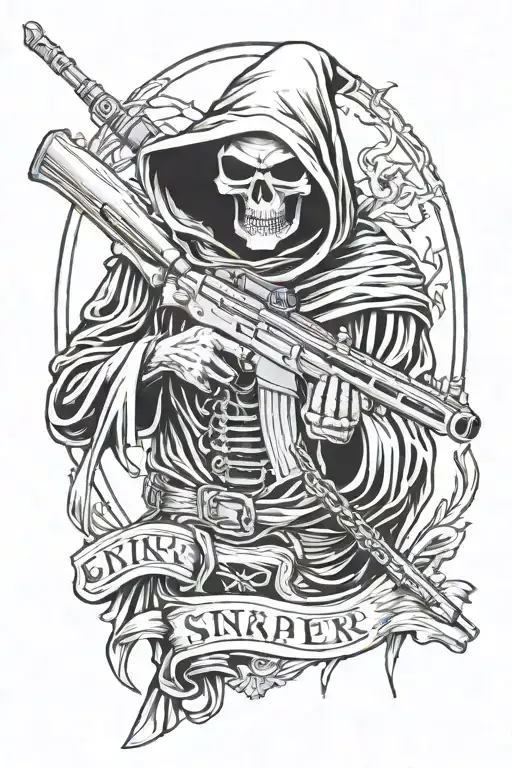 grim reaper holding sniper rifle tattoo design idea