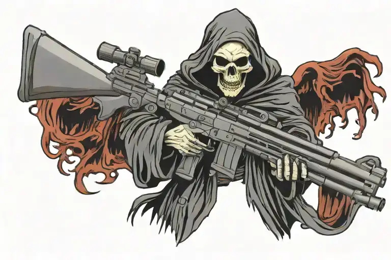 grim reaper holding sniper rifle tattoo design idea