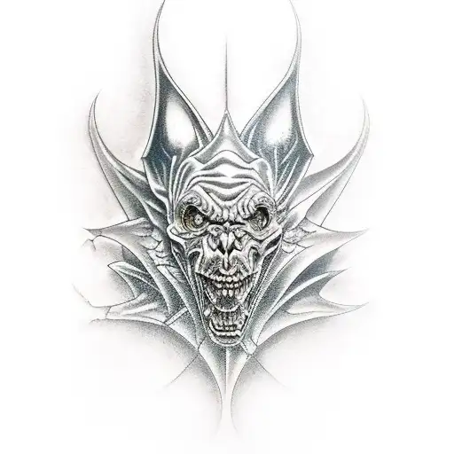 Traditional-style gargoyle tattoo design in black and white on Craiyon