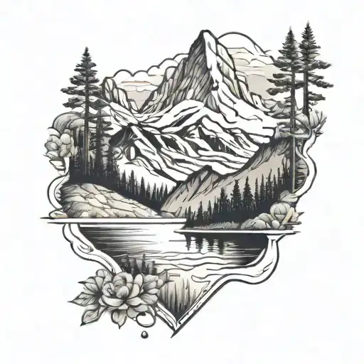 Alaska mountain lake tattoo design idea