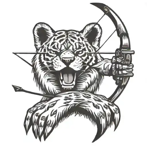 an archery bow with delicate paws trailing alongside the handle tattoo design idea