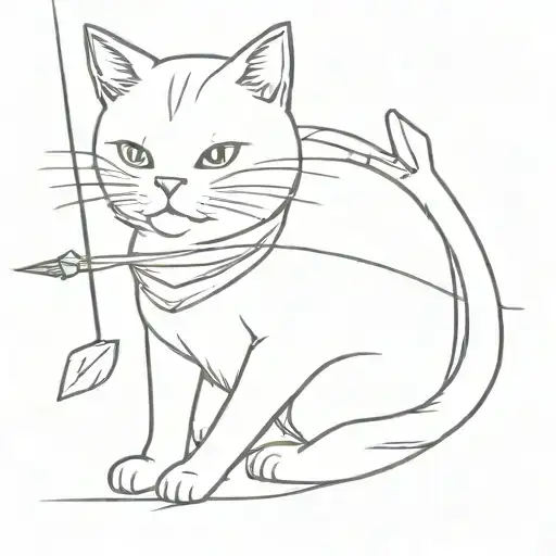 A cat with a bow and arrow in a minimalist style tattoo design idea