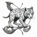 an archery bow with delicate paws trailing alongside the handle tattoo design idea