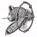 an archery bow with delicate paws trailing alongside the handle tattoo design idea