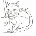 A cat with a bow and arrow in a minimalist style tattoo design idea