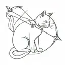 A cat with a bow and arrow in a minimalist style tattoo design idea
