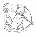 A cat with a bow and arrow in a minimalist style tattoo design idea