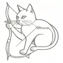A cat with a bow and arrow in a minimalist style tattoo design idea