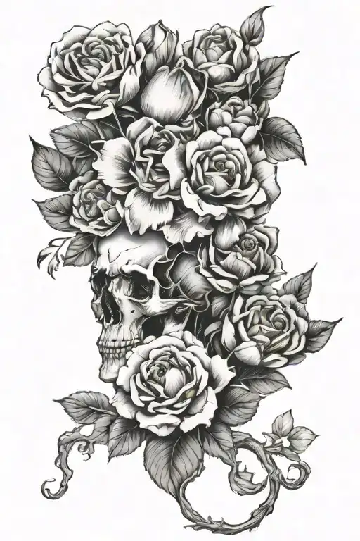 anatomy art with flowers growing tattoo design idea