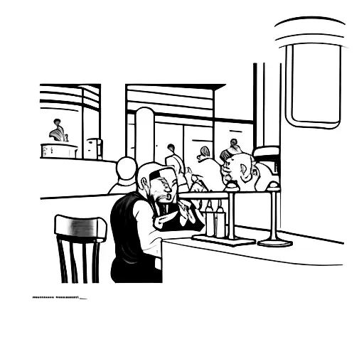 Man sitting at a diner inspired by Edward Hopper's painting Nighthawks tattoo design idea