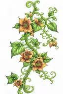 Long green vine with flowers tattoo design idea