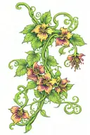 Long green vine with flowers tattoo design idea