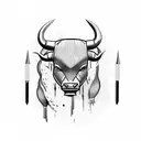 charging bull with spears on his back, sideways tattoo design idea