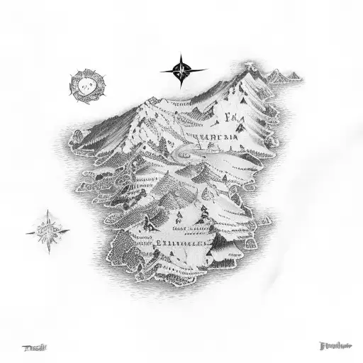map of middle earth from the tolkien book with details tattoo design idea