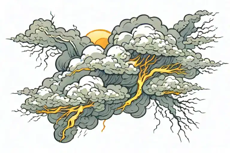 storm cloud with lightning bolt tattoo design idea