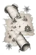 old scroll with treasure map of plot of land with footprints on the map tattoo design idea