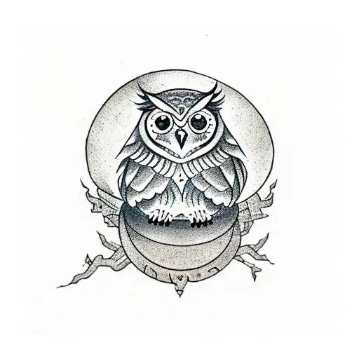 small wise owl in front of moon  tattoo design idea