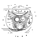 small wise owl in front of moon with stars and astrolabe incorporated into the design tattoo design idea
