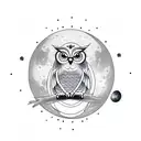 small wise owl in front of moon  tattoo design idea