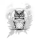 small wise owl in front of moon  tattoo design idea
