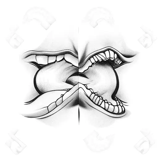 hand with mouth, teeth and tongue tattoo design idea