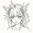 sad anime girl with spikes from her eyes, halo of spikes, tribbles, black flooded eyes  tattoo design idea
