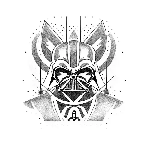 A blackwork tattoo featuring a mashup of Darth Vader and Pikachu tattoo design idea