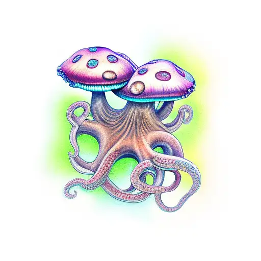 mushroom octopus tentacles tattoo design idea