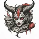 devil face girl sitting tattoo design idea