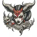 devil face girl sitting tattoo design idea