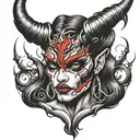 devil face girl sitting tattoo design idea