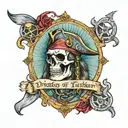 from pirates of the caribbean compas and medalion eith tittle dead men tell no tails with background ocean tattoo design idea