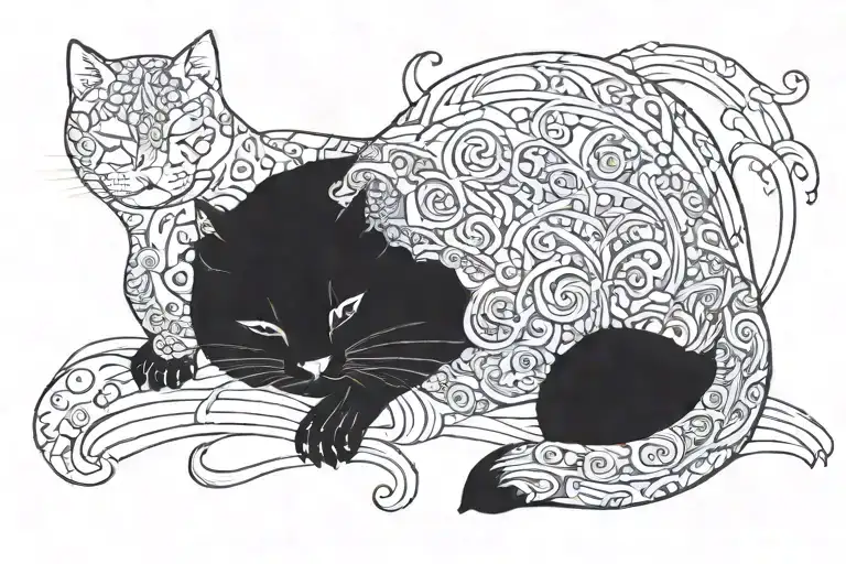 big black cat sleeping tattoo design idea