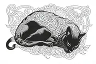 big black cat sleeping tattoo design idea