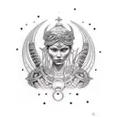 Create a dotwork tattoo featuring a powerful female warrior from mythology, representing the Goddess of Victory tattoo design idea