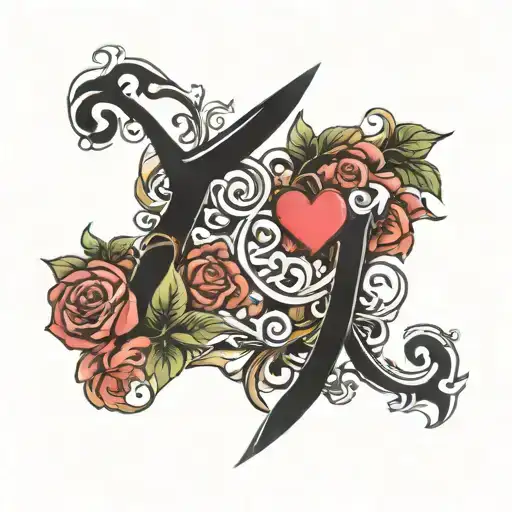 T initial with heart  tattoo design idea