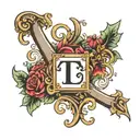 T initial with heart  tattoo design idea