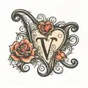 T initial with heart  tattoo design idea