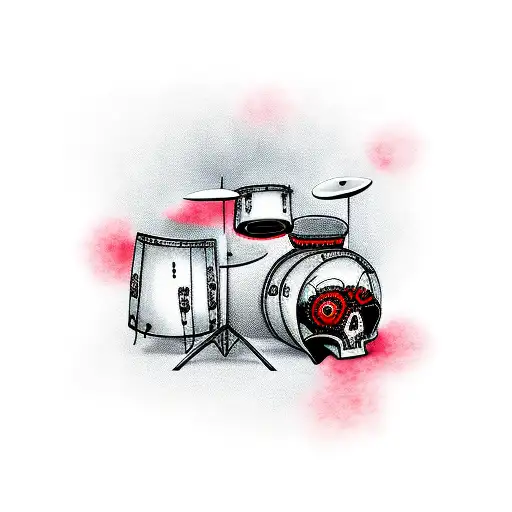 drums with skulls in red and black tattoo design idea