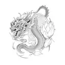 JAPANESE DRAGON WITH LOTUS FLOWERS tattoo design idea