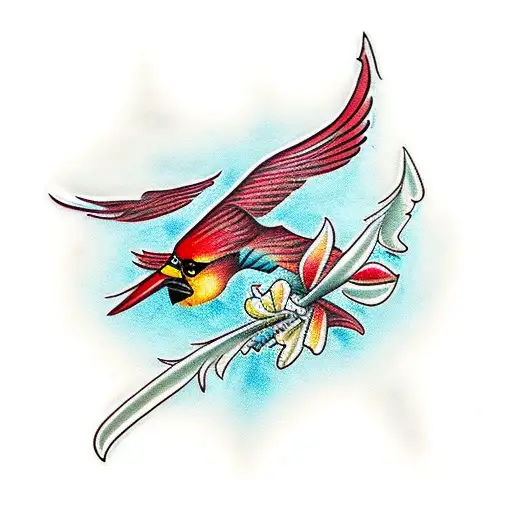 Flying cardinal tattoo design idea