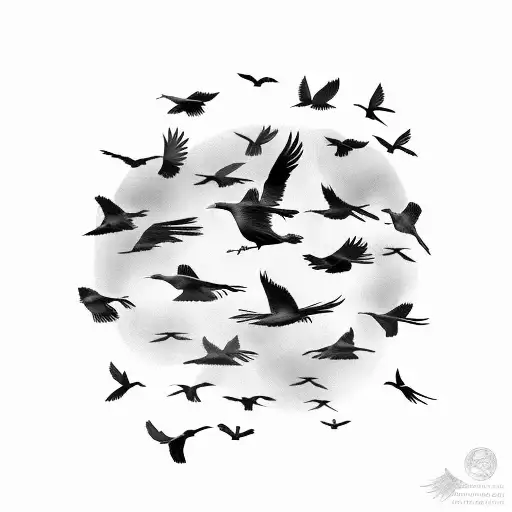 Flock of Crows Flying tattoo design idea