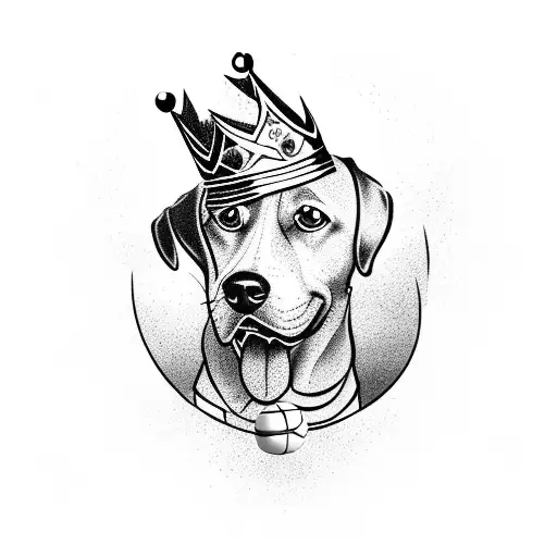 A dog playing basketball with a crown on its head tattoo design idea